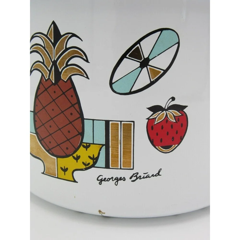 VTG MCM 2 qt Sauce Pot Georges Briard Ambrosia Pineapple Enamelware 60s Retro